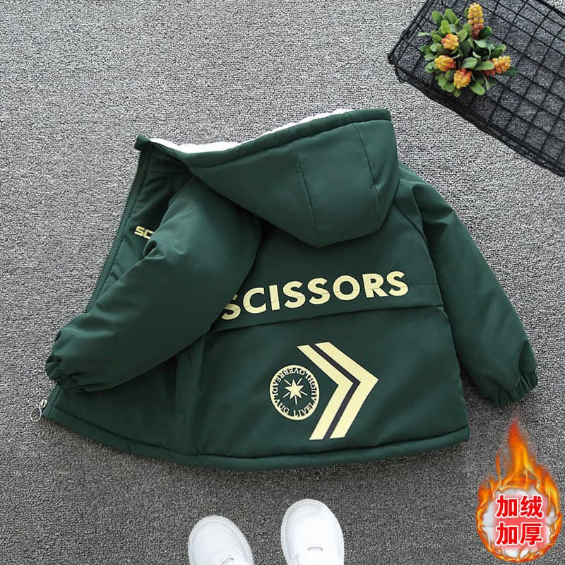 Thickened Fleece Lined Parka Coat for Boys And Girls Winter Cotton Jacket Cute Baby Outwear Hooded Zipper Closure Casual Style