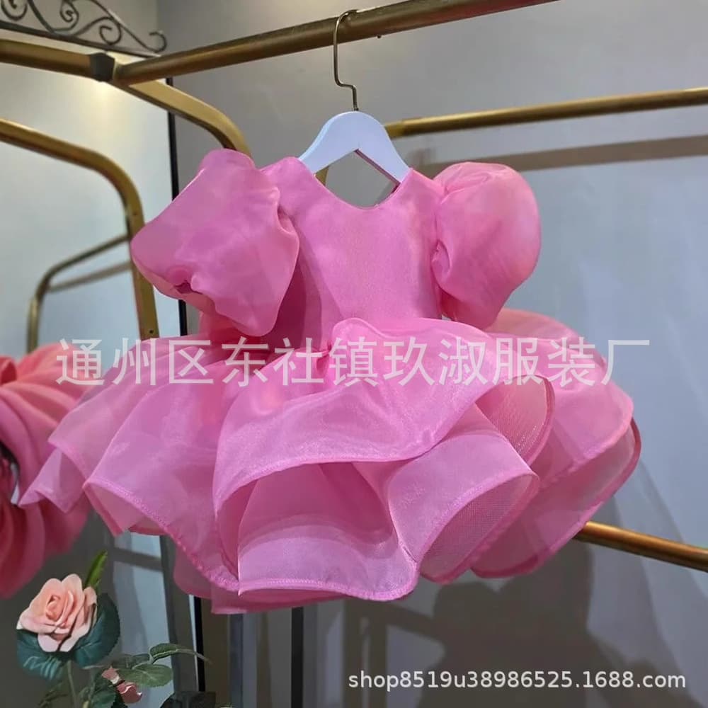 Kids Flower Girl Dress Cross-Border Little Girl Floral Birthday Party Princess Dress Host Piano Amazon Short