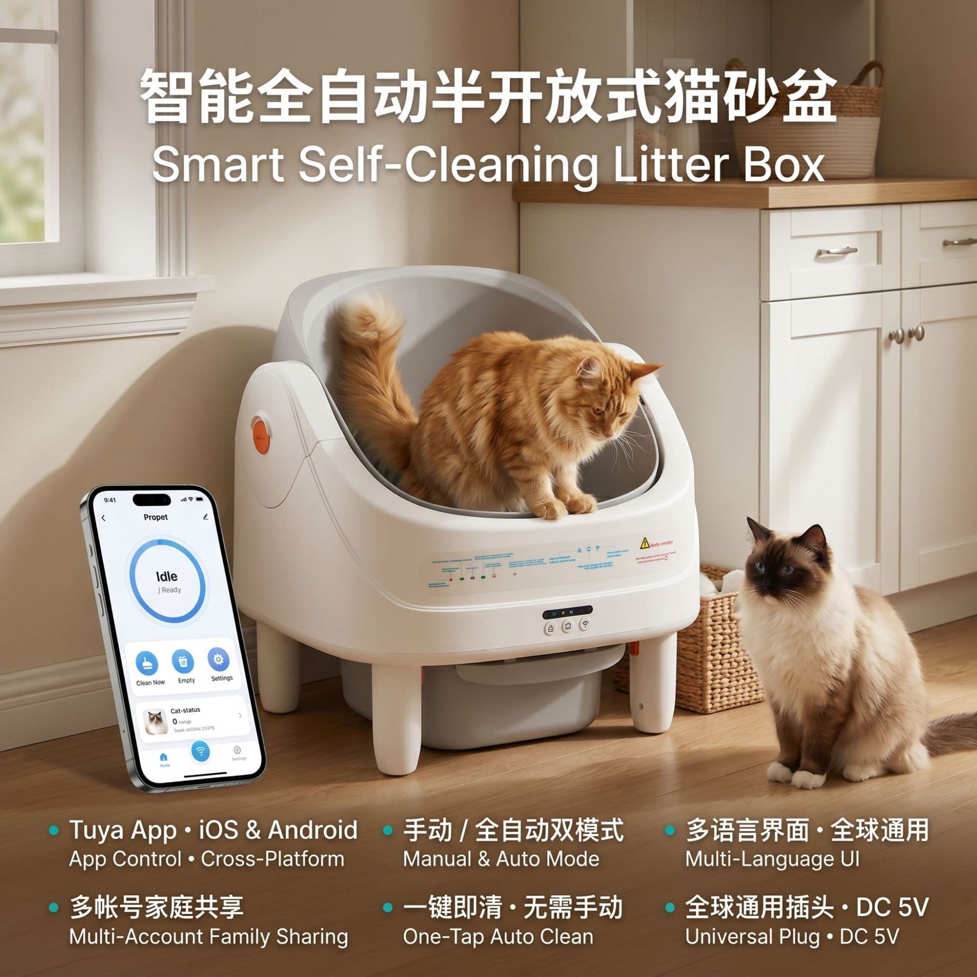 WiFi Smart Automatic Cat Litter Box Semi-Open Cleaning