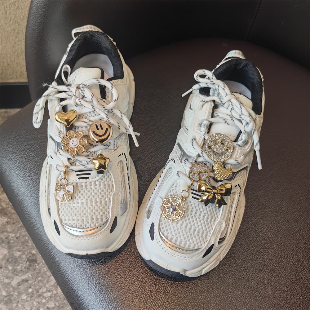 New European and American Cross-Border Gold Smiley Face Shoelace Buckle Rhinestone Star Bow Shoe Charm Pearl Sneaker Decoration Buckle
