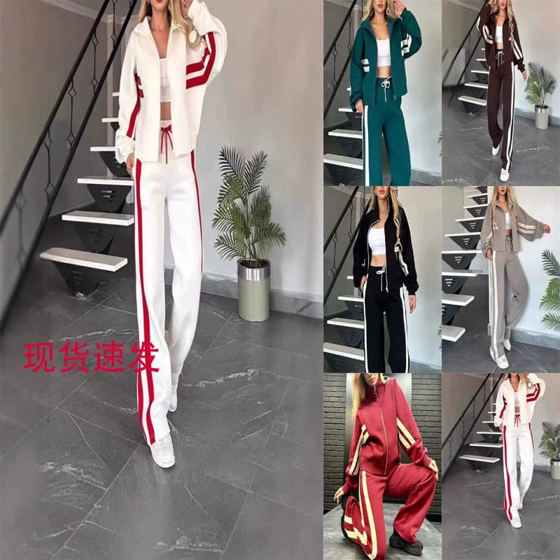 2026 EU/US Cross-border Amazon Temu Fashion Two-Piece Color-Block New Autumn/Winter Women's Casual Sportswear Set