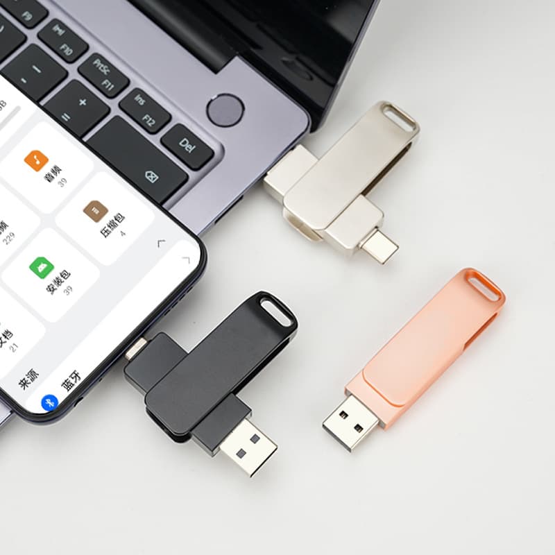 Factory wholesale high-capacity custom USB drive, 4G dual-use for phone and computer, 128G metal rotating Type-C 8G USB drive