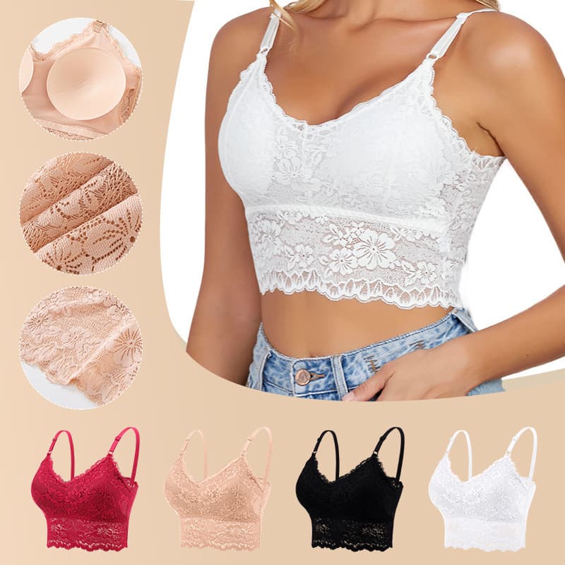 Adjustable Strap Lace Bra Women's Backless Bra Pad Removable Strap Nylon Fabric Back Beauty Full Cup Sponge Inner Polyester Lining