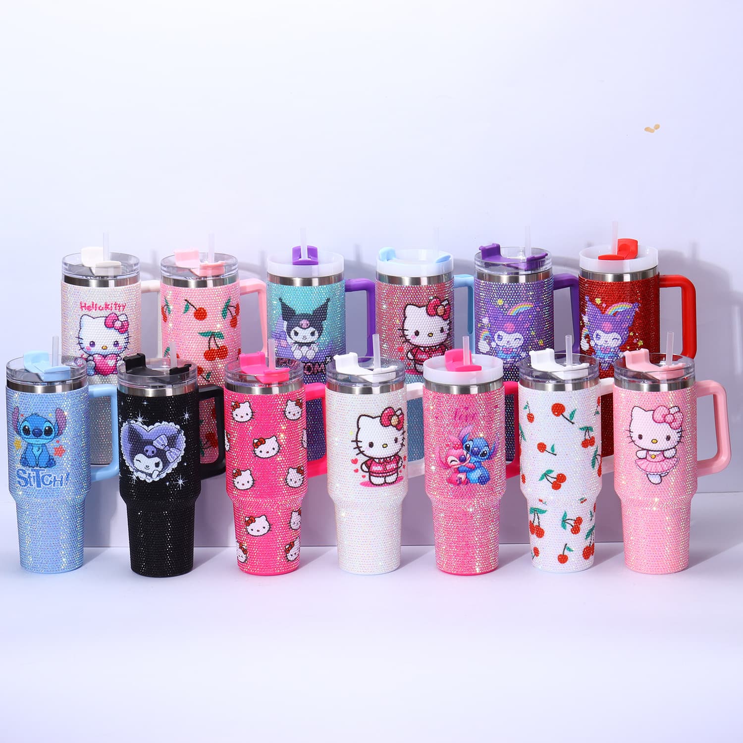 Amazon Rhinestone 40oz Handle Car Cup 304 Stainless Steel Insulated Cup Large Capacity Car Ice Tumbler Wholesale