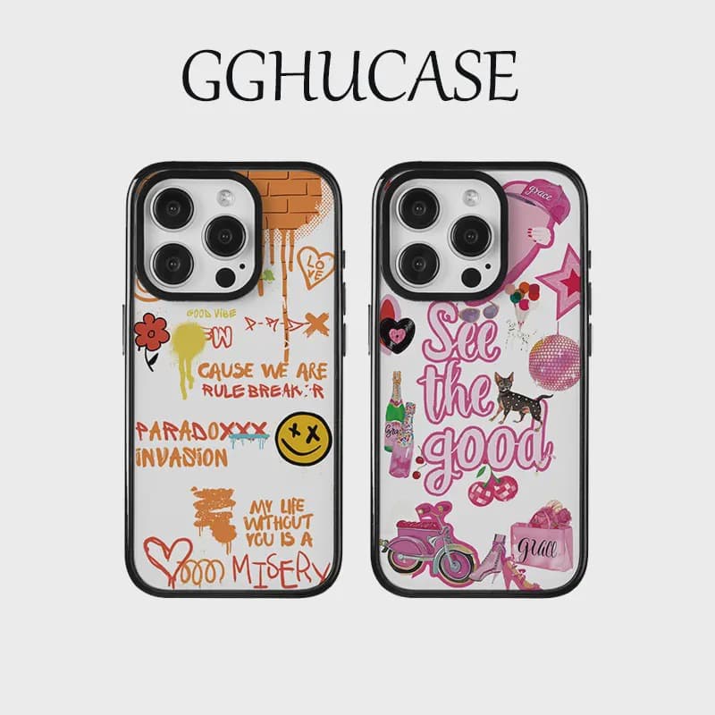 New product acrylic English smiling face Apple iphone15promax mobile phone case transparent 14Pro trendy brand painted 16