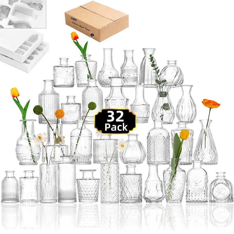 Luxury Glass Vase for Flower Arrangement, Premium Small Vase Set, Narrow Neck Vase for Hydroponics, Living Room Table Decor