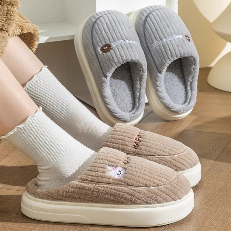Autumn and winter thick-soled plus velvet slippers for women, plush slippers for home, cotton home cotton shoes, non-slip, warm and comfortable, home wool slippers for men