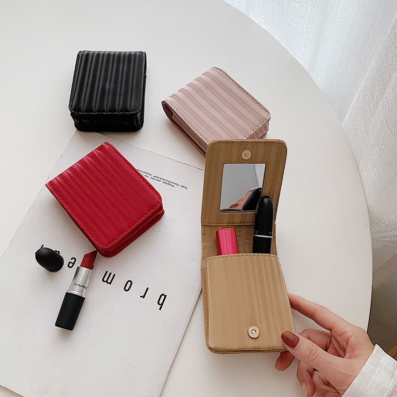 Women's Lipstick Pouch, Mini Ins-style Makeup Bag, Portable Travel Handheld Touch-up Case with Mirror