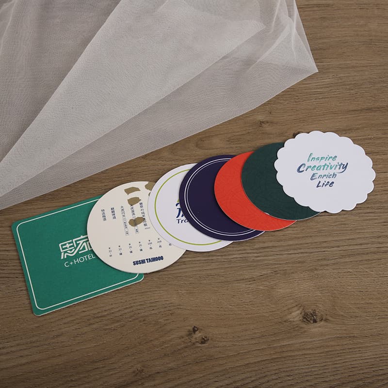 Customizable disposable hotel coasters for guest rooms, paper coasters with logo printing, factory direct