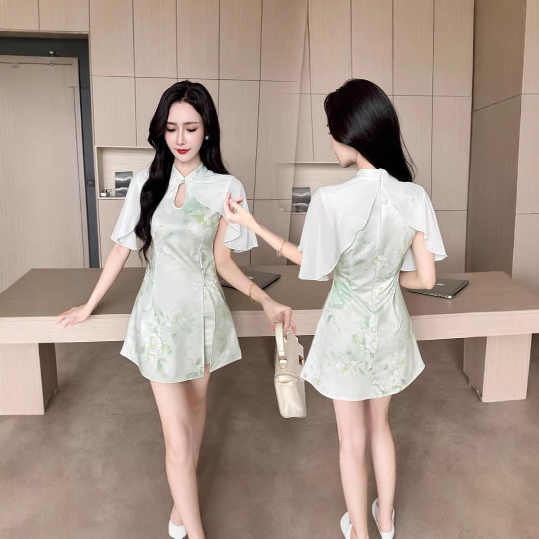 2675 New Chinese Style Pure Desire Style Super Fairy Elegant Waist-Slimming Slim-Fit Young Girl Modified Cheongsam Two-Piece Set