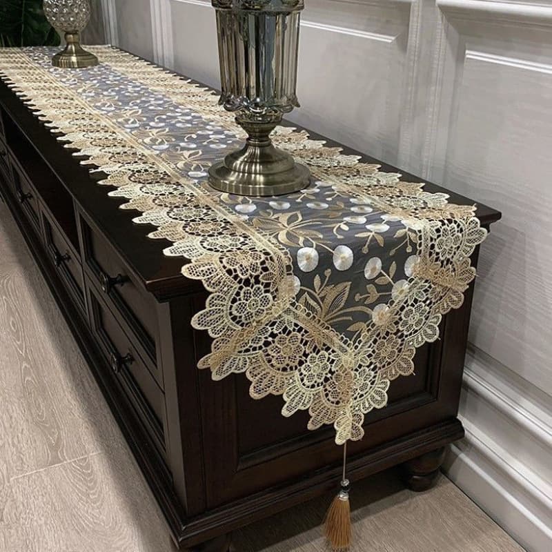 Lace Table Runner for TV Cabinet, European Style Coffee Table Cloth, Light Luxury Dresser Table Runner, Shoe Cabinet Long Dust Cover
