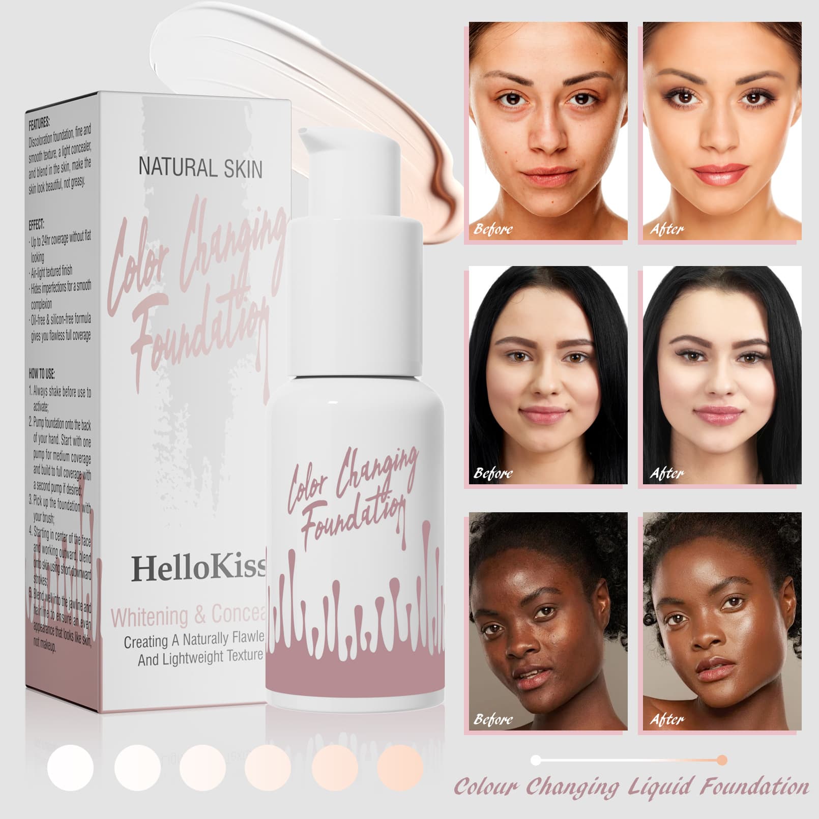 HelloKiss Temperature-Changing Skin Tone Foundation Brightening Concealer Foundation Cream Waterproof Non-Fading Dry Skin Non-Caking