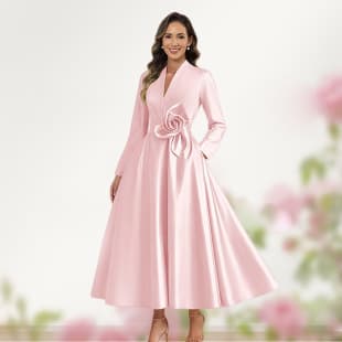 Evening Dress Amazon New Hot Selling Satin Dress Slit Long Sleeve Wedding Women Mother's Church Party Dress