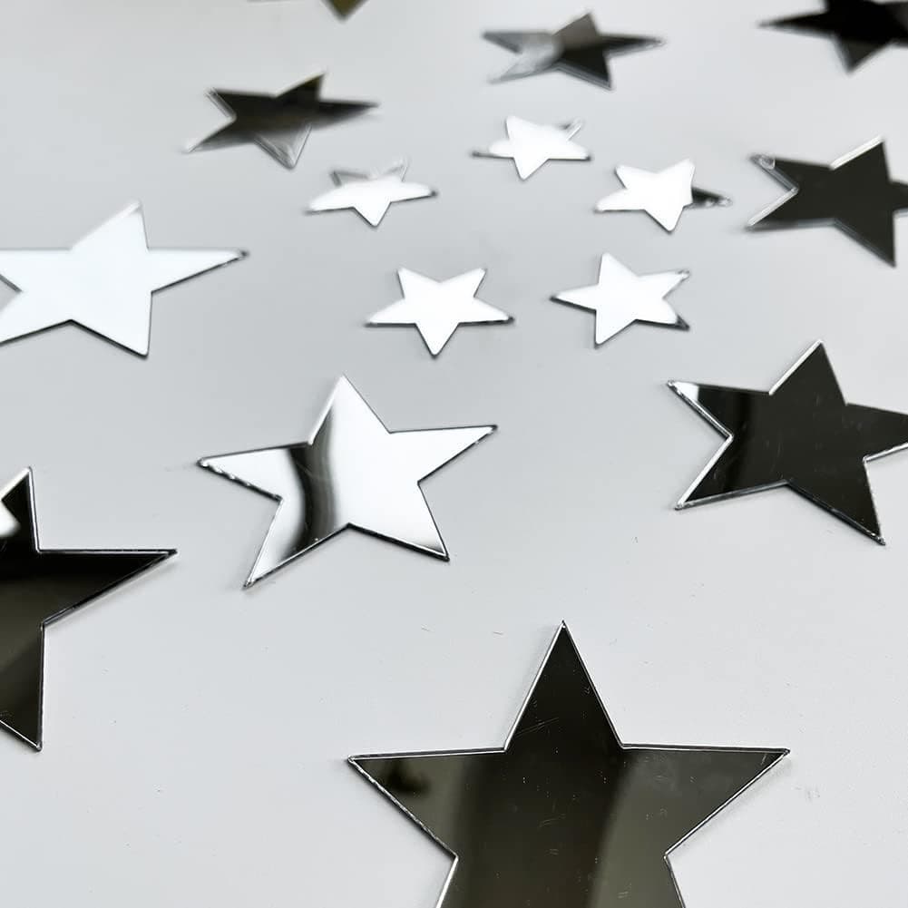 20-Piece Star Combination Mirror Wall Stickers: Large 6.5x6.5cm (6 pieces), Medium 5x5cm (7 pieces), Small 3.2x3.2cm (7 pieces)