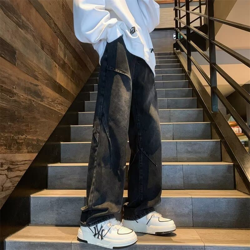 2024 new jeans men's spring and summer American trend vibe pants large size loose wide leg straight men's pants