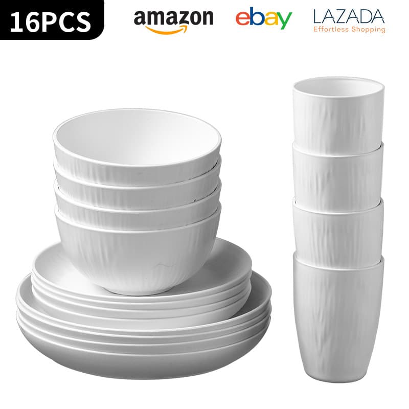 Cross-Border Rock Grain Dinner Plate Soup Bowl Premium Light Luxury Water Cup PP Bowl Plate Dish Wheat Straw Tableware Set