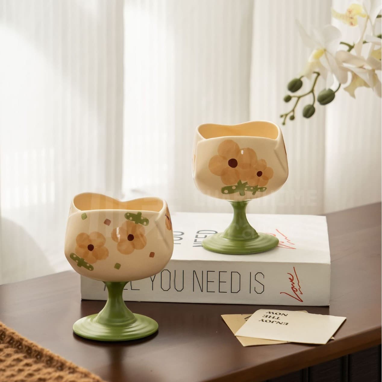 Forest Green Twist Cup High-Appearance Ceramic Cup Straw Cup Home Office Dessert Wine Glass Gift for Women