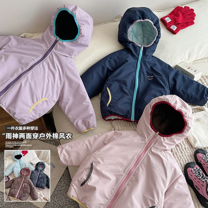 Girls' Jacket Autumn/Winter 2025 New Style Reversible Cotton Coat, Children's Hooded Outdoor 3-in-1 Jacket