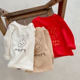 2026 New Autumn Infant Kids Boy Girl T-Shirt Round Neck Long Sleeve Basic Tee Rabbit Print Top