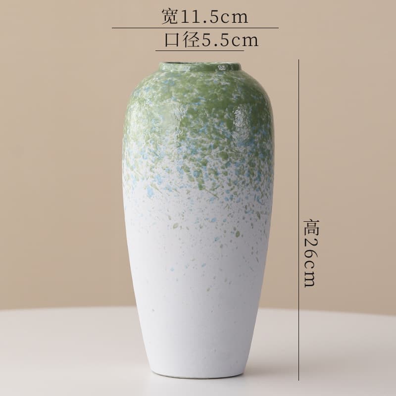 New Chinese Style Creative Ceramic Vase, Simple Large Old Trunk Special Offer Clearance Home Decorative Ornament Blue-Green Plant