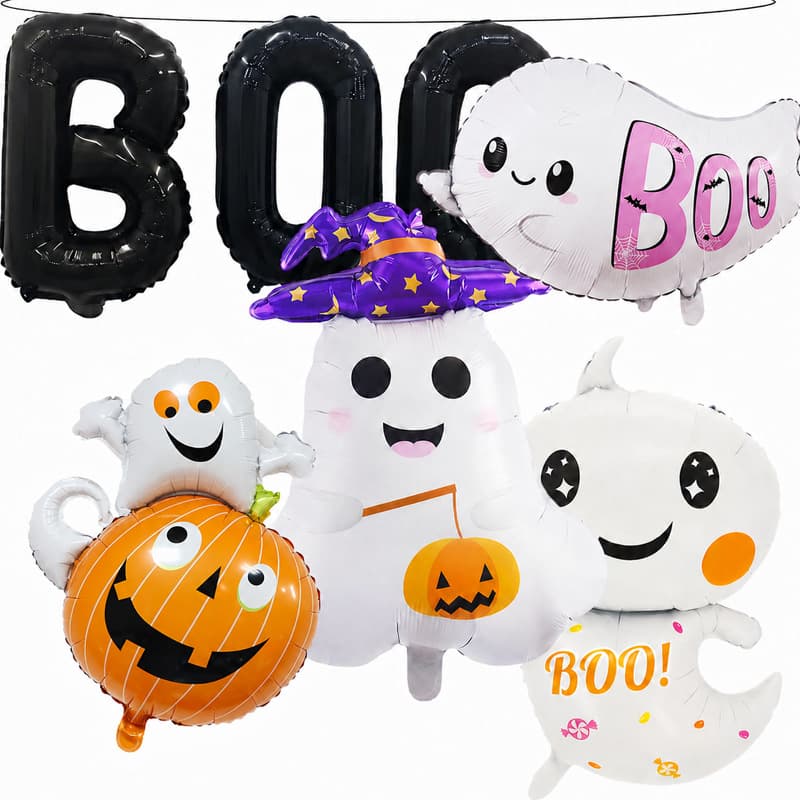 Cartoon Ghost Pumpkin BOO Letters Foil Balloons Kids Halloween Party Background Decoration Balloon Set