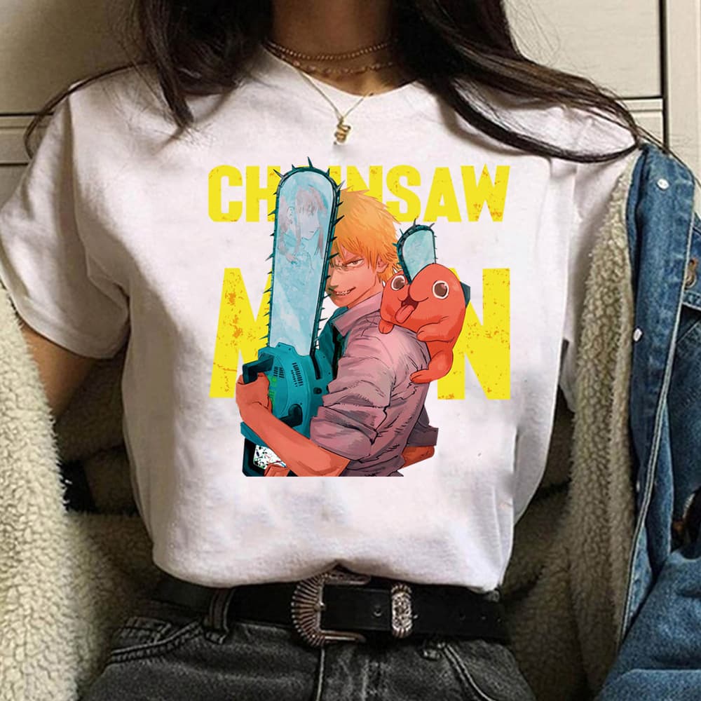 Chainsaw Man Denji & Makima Printed Black Short-Sleeve T-Shirt for Men and Women