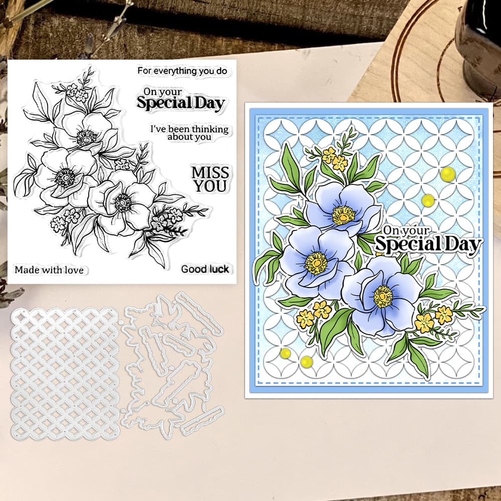Floral Scrapbook Metal Carbon Steel Die with Silicone Stamp, Cutting Die for Embossing, Etching, and Cutting