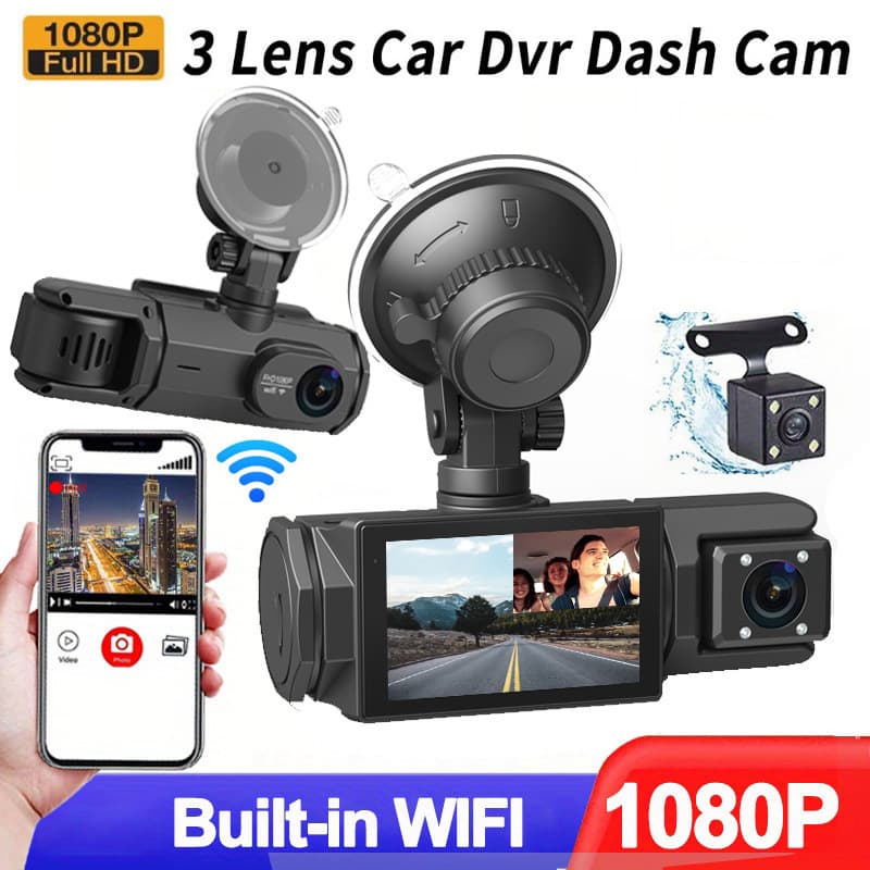 High Definition 1080P Dash Cam With Three Lenses Mobile WiFi Car DVR Rearview Camera Monitoring System For Automobiles