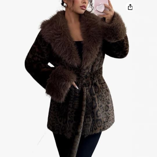 Cross-Border Faux Fur Leopard Print Mink Fur Long Style Fox Fur Big Fur Collar Slim Fit Fashion Coat C0024