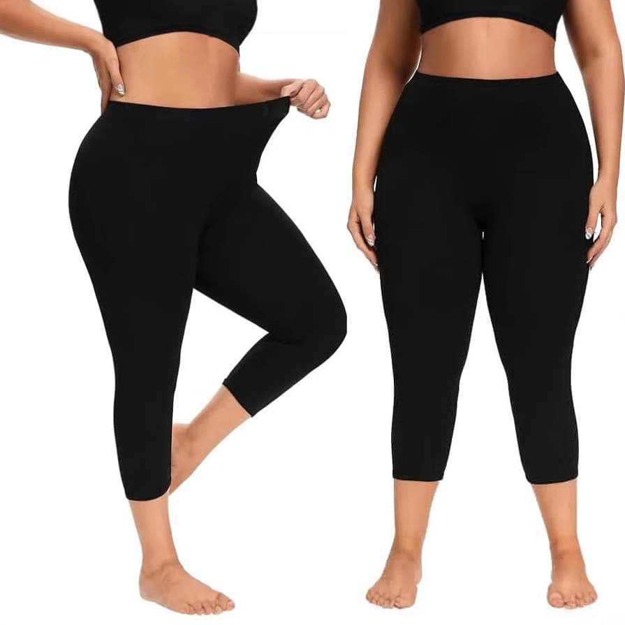 Cross-border 2-Pack Solid Black Milk Silk Capri Leggings Stretchy Tight Yoga Running Safety Shorts for Women Plus Size