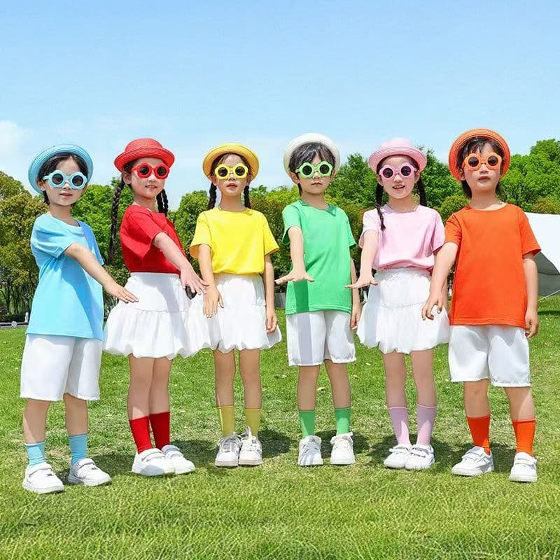 Kids Performance T-Shirt Dopamine Costume Kindergarten Class Uniform Student Sports Day Cheerleading Children's Short Sleeve