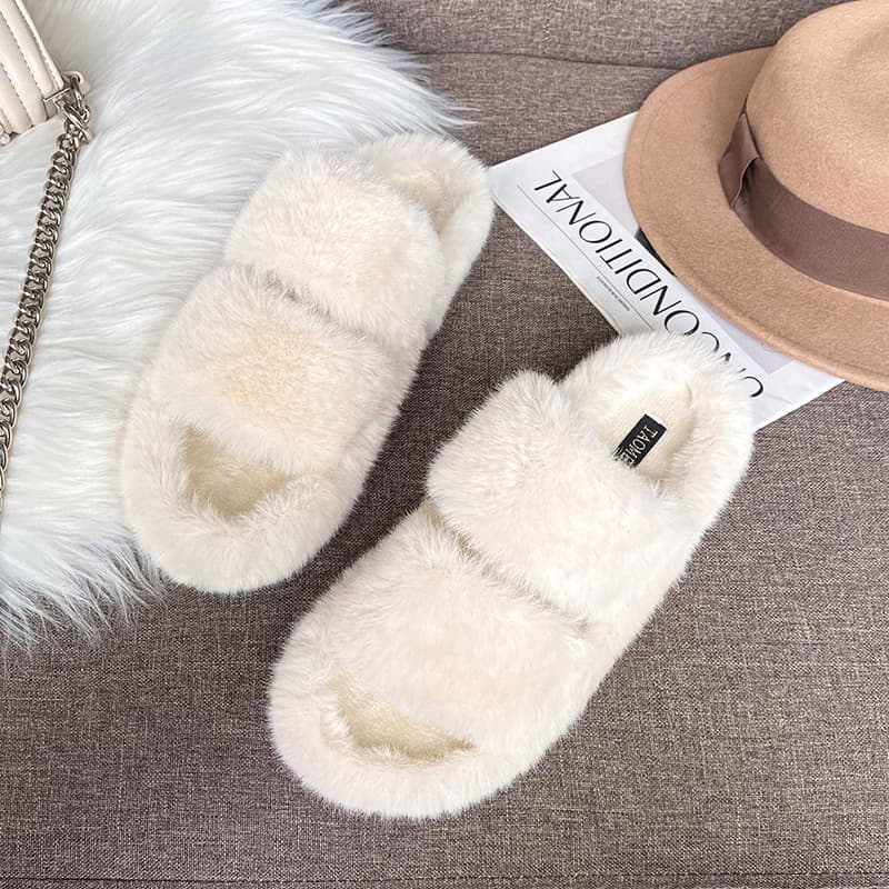 TX-1 Huidong Yixinda 2025 Autumn/Winter One-Strap Fleece-Lined Thick Flat Fur Slippers for Women Outdoor Wear