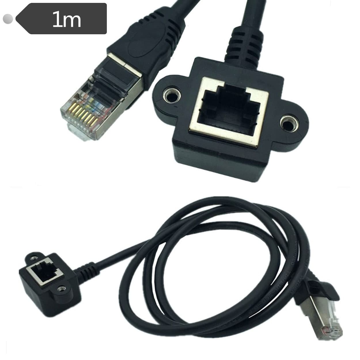 RJ45 Network Extension Cable, Broadband Extension Interface Connector, RJ45 Male to Female with Ears, 1 Meter