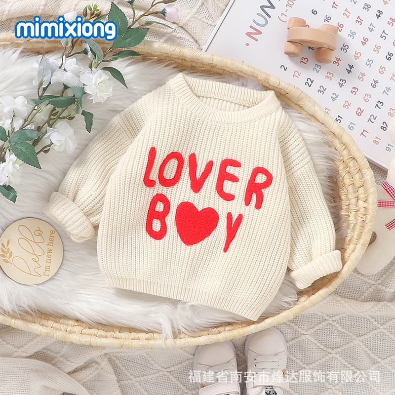 INS Hot Selling Fall/Winter New Infant Toddler 3D Towel Embroidery LOVE Letter Knit Top Baby Boy Girl Sweater