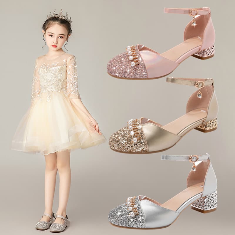 Crystal Shoes Girls High Heels Model Catwalk Performance Shoes Princess Shoes Girls Leather Shoes Formal Dress Shoes