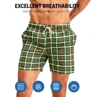 Three-quarter Quick-Dry Beach Shorts for Men, Heat Transfer Print Beach Shorts, Swim Trunks for Beach