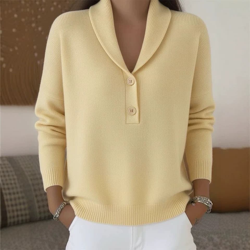 2026 European and American cross-border knitted button women's sweater autumn and winter new solid color polo collar casual fashion women's clothing