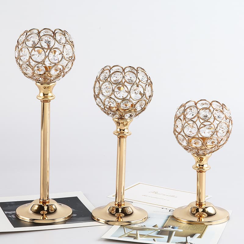 European Mini Crystal Candle Holder Creative Metal Ornament Wedding Hotel Home Candlelight Dinner Props Decorations