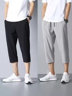 Ice Silk Capri Pants for Men Summer Thin Sports Casual Mid-Length Straight-Leg Loose Fit Quick-Dry 7/8 Shorts
