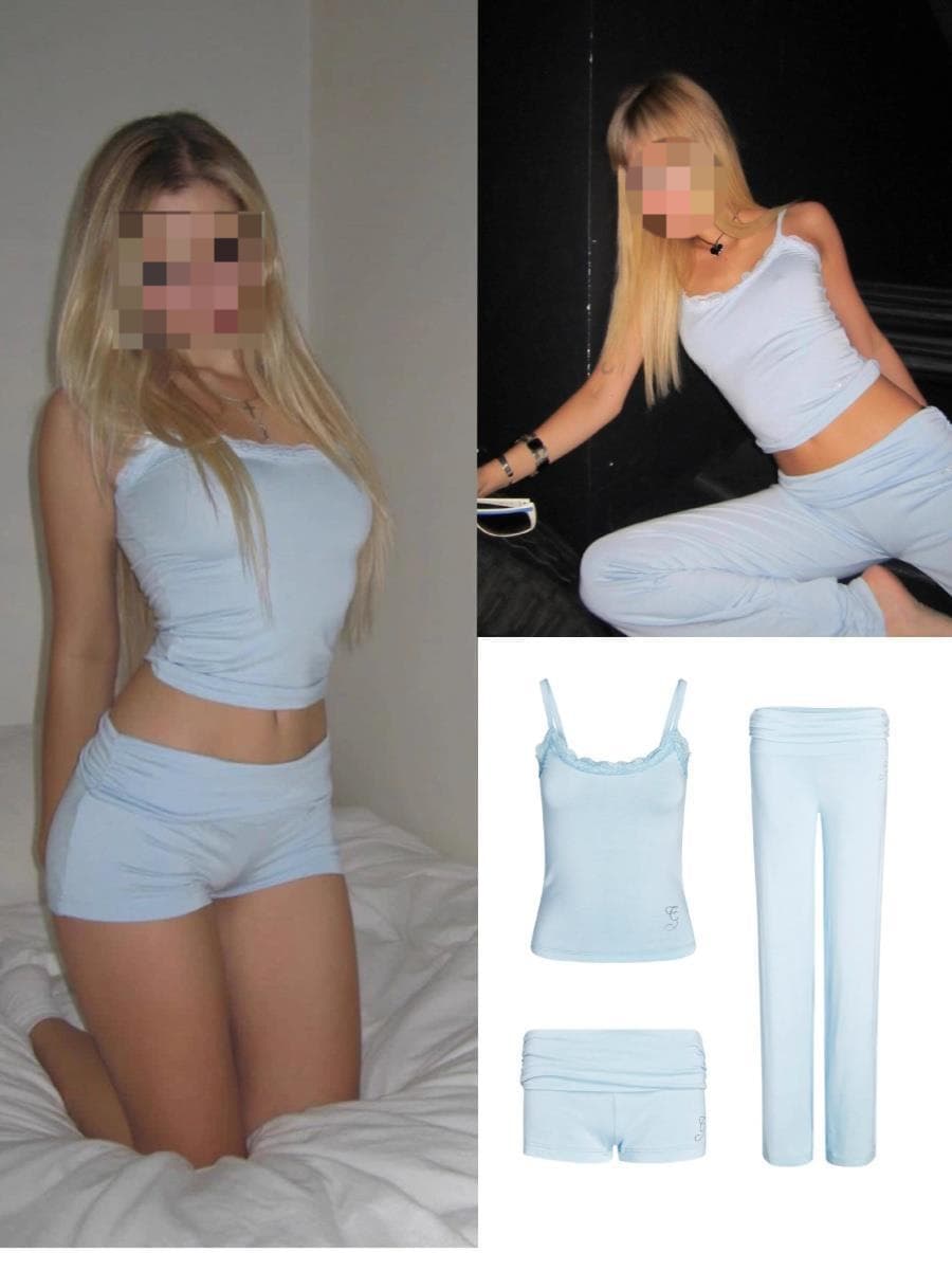 [In Stock] Iam** Hot Girl Base Top Soft Pink Rhinestone Stretch Lace Camisole Shorts Straight-Leg Long Pants