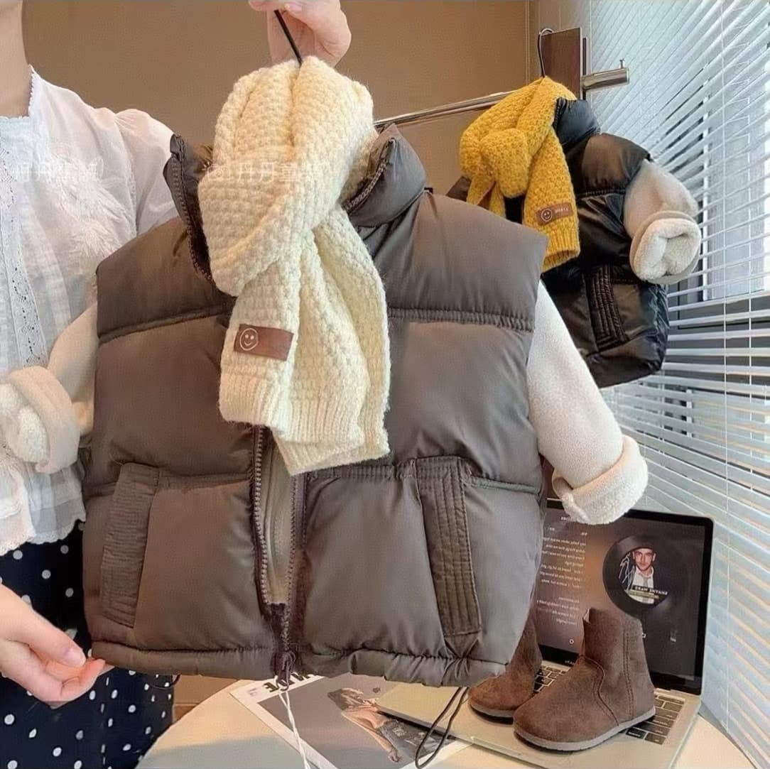 Autumn Winter Kids Stand Collar Padded Vest Boys Girls New Thickened Warm Faux Sheepskin Wash-Free Children's Clothing