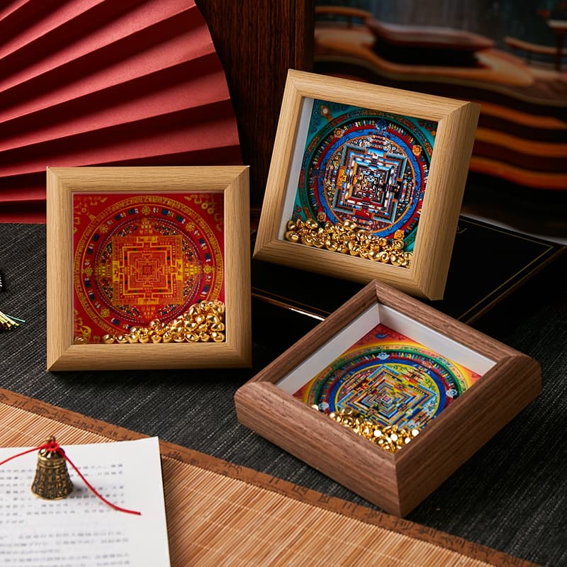 Thangka Mandala Kalachakra Six-Syllable Mantra Black Gold Mandala Tibetan Esoteric Practice Blessing Home Protection Framed Ornament