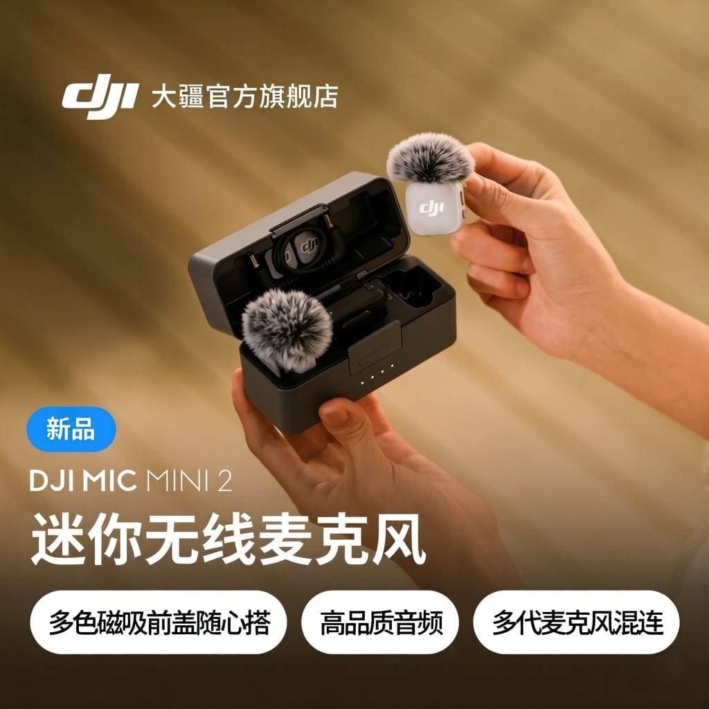 DJI Mic Mini 2 mini wireless clip-on microphone for live broadcast, one-to-two noise reduction