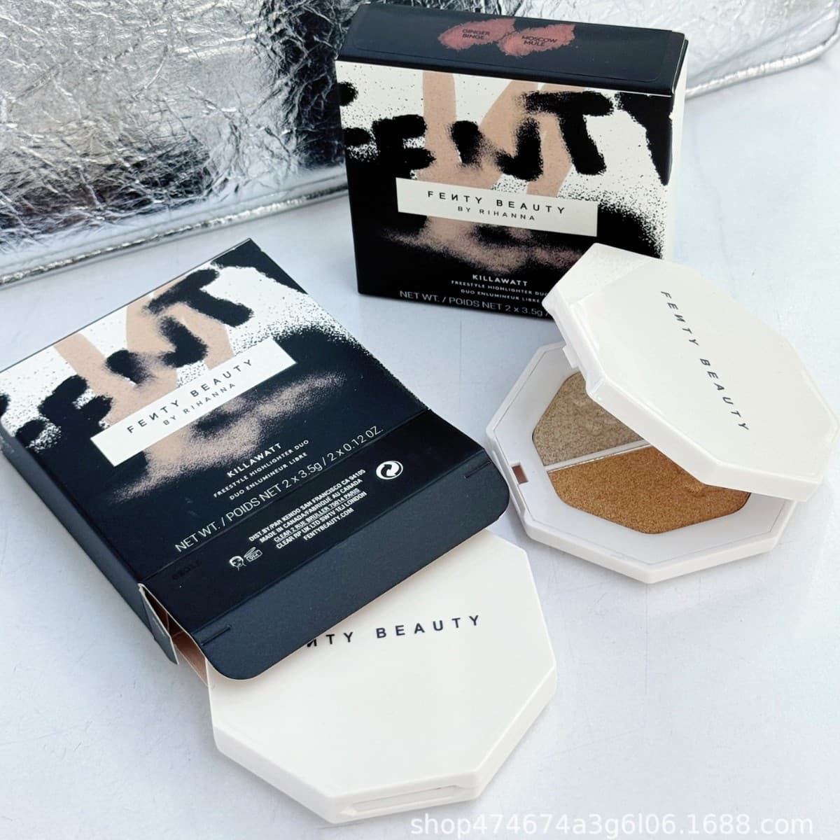 Spot FENTY BEAUTY/Rihanna European, American and Middle Eastern hot-selling two-color high-gloss streamer killer powder cake