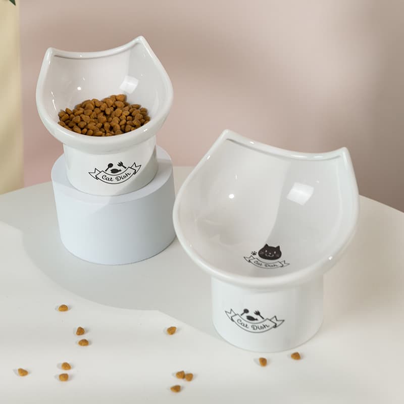 Porcelain White Cat Bowl, Ceramic Neck-Protecting Cat Bowl, Cat Food Bowl, Water Bowl, Cat Bowl, Dog Bowl, Slanted Pet Bowl, Anti-Tip