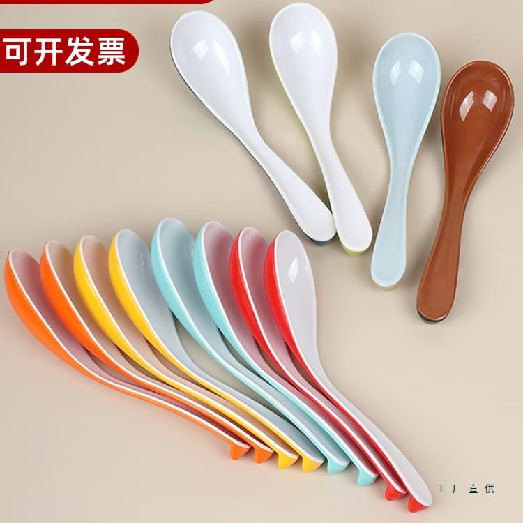 20-pack of melamine two-color spoons, plastic soup spoons, restaurant/commercial breakfast/fast food imitation porcelain spoons.