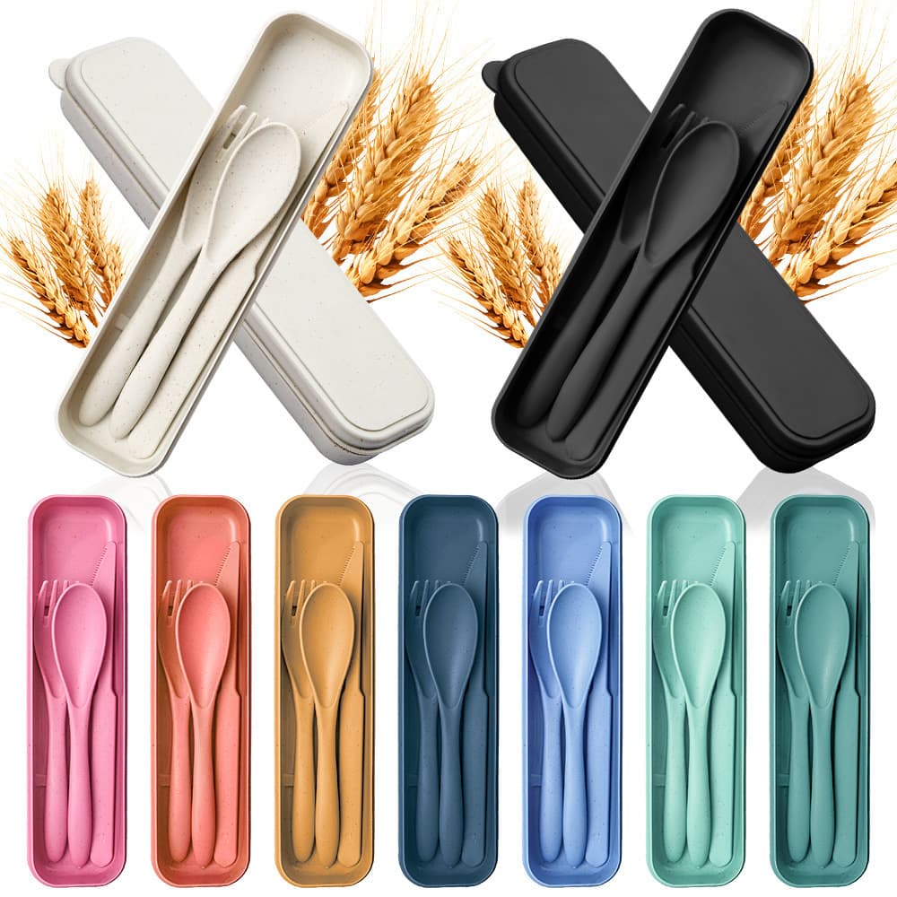 Cross-border wheat straw tableware travel portable tableware set, plastic knife, fork, spoon, gift set with logo available (3 pieces)