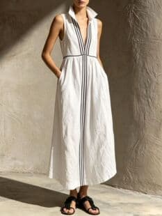 Women's Summer Minimalist Sleeveless Stand Collar Contrast Color Loose Casual Dress