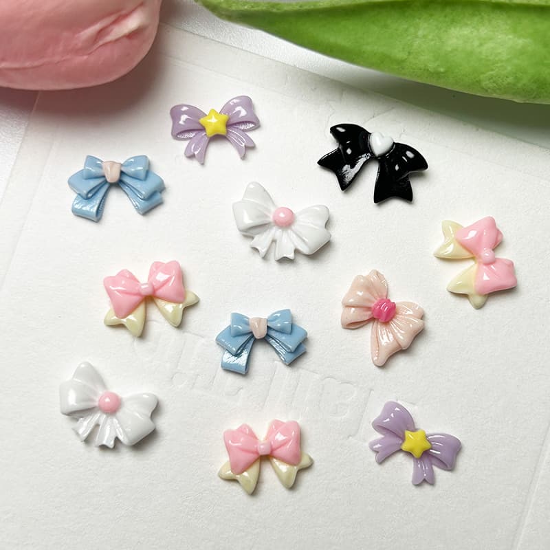 New Macaron Irregular Bow Nail Art Accessories Luminous Three-dimensional Temperament Fairy Style Resin Nail Accessories