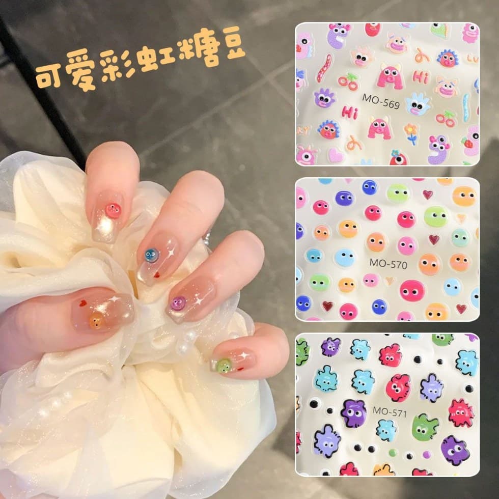 Trendy Cute Candy Nail Stickers 3D Embossed Jelly Stickers Dopamine Funny Slime Nail Stickers